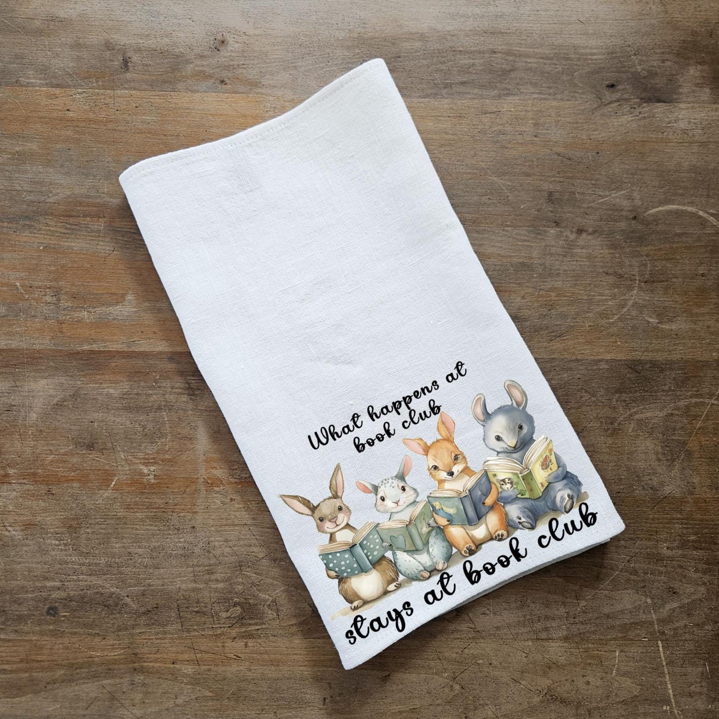 Book club Tea Towel in linen, Custom Hand Towels Tea in linen, artistic linen Dish Towel Kitchen Décor Tea Towel in linen