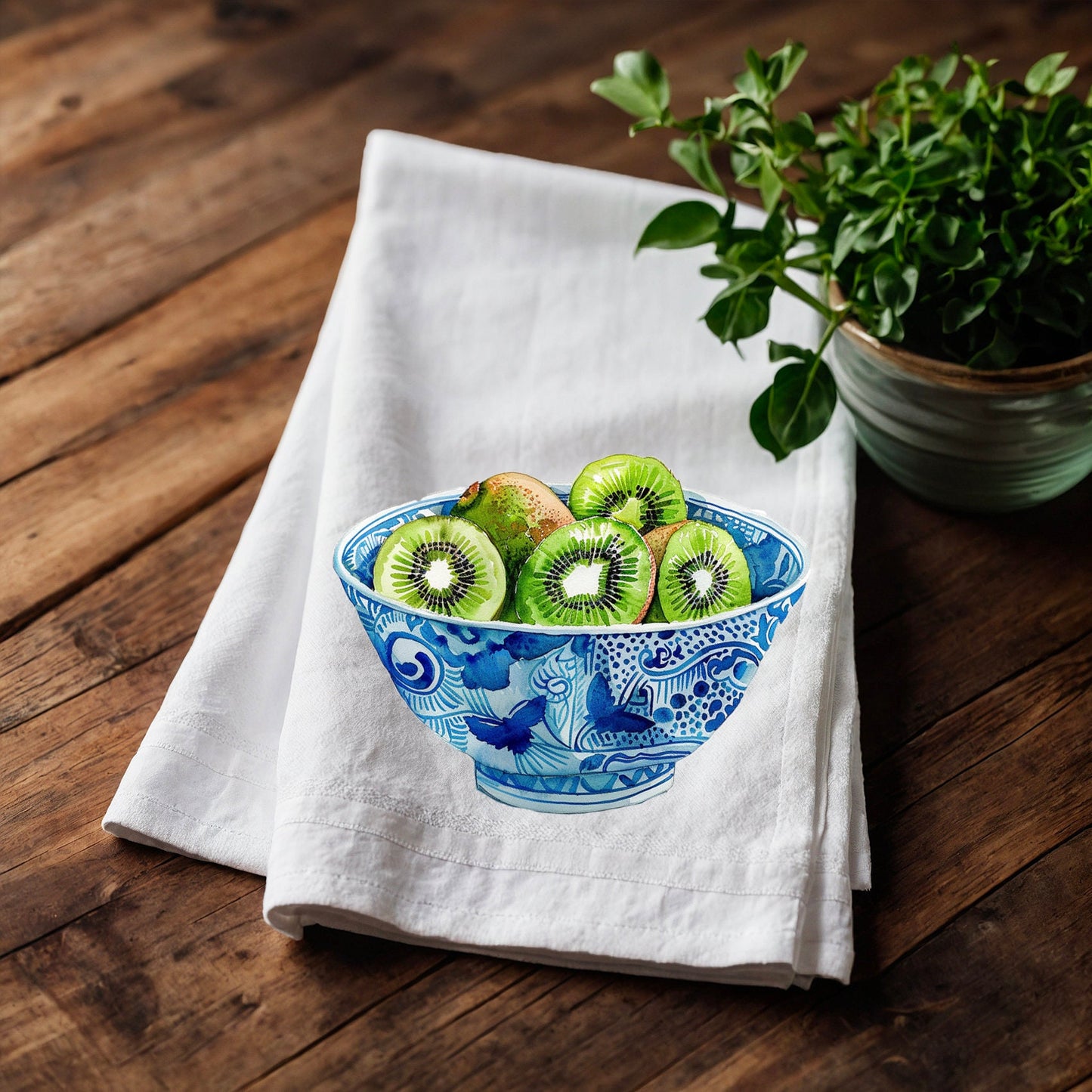 Apple bowl Tea Towel in linen, Chinoise bowl Hand Towels Tea in linen, linen Dish Towel, Holiday Kitchen Décor Tea Towel in linen