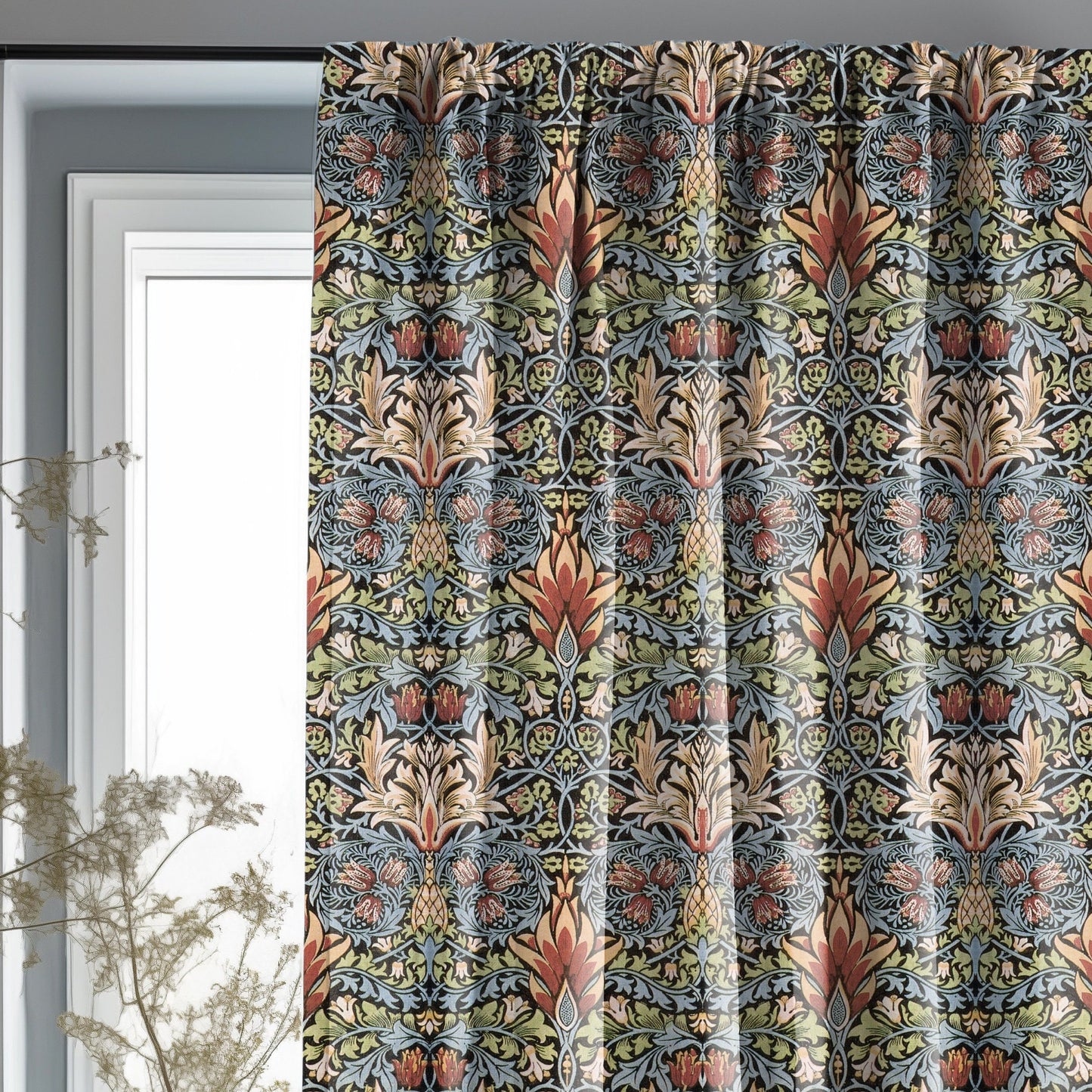 William Morris Curtain Panel Snakeshead, Floral Botanical Blue Print Curtain Panels, Curtains for living room