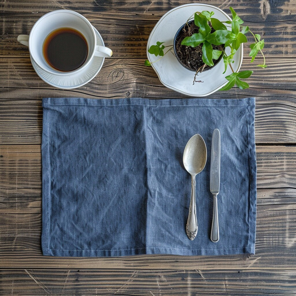 Linen placemats in black, Washable linen placemats, Natural linen placemats for Holiday table decor, Handmade placemats, Placemats set.