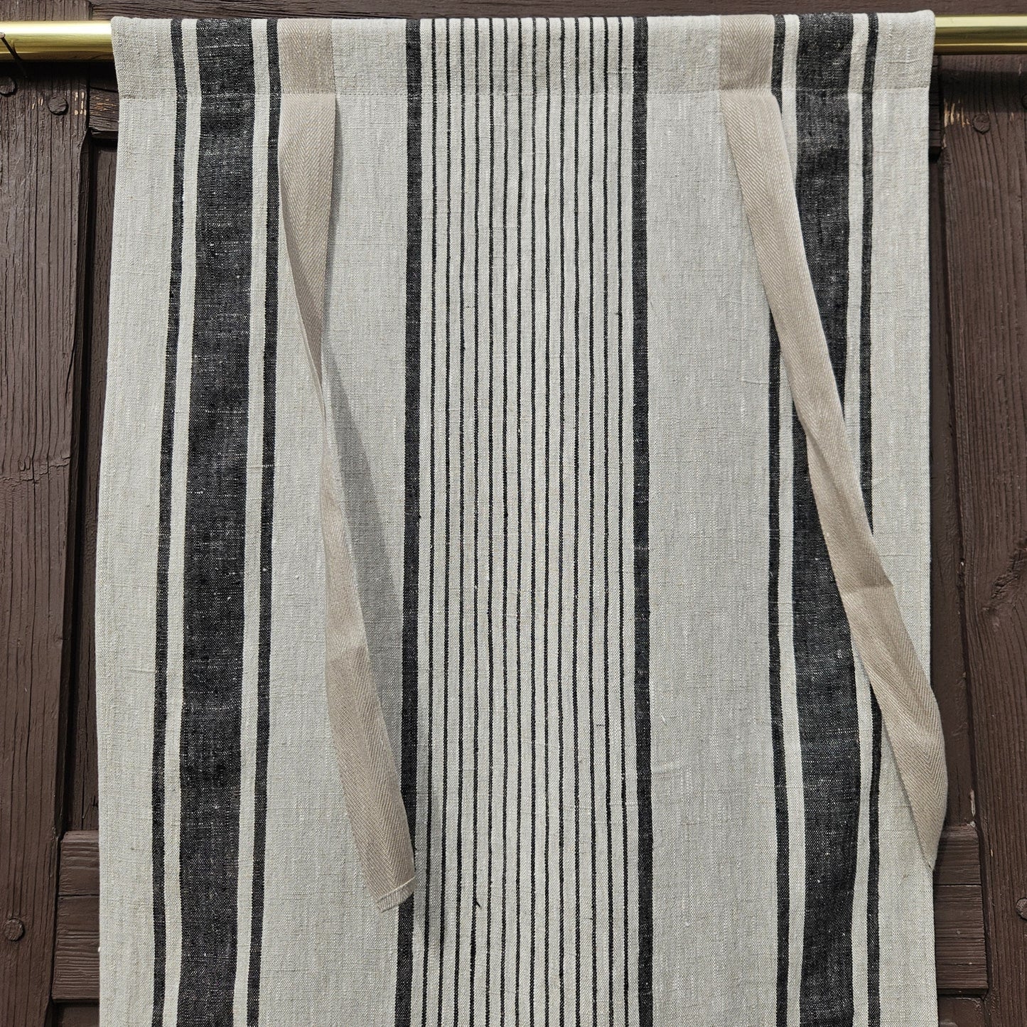 Striped Linen curtains valance with tie up , french farmhouse kitchen door curtains in custom size green stripes