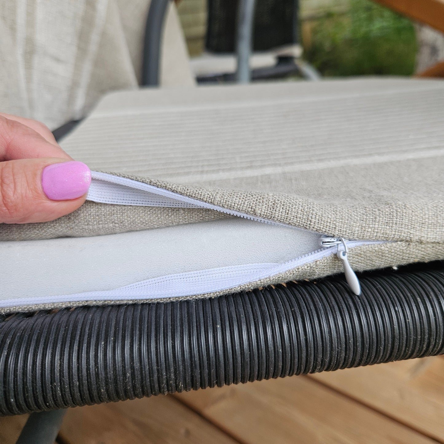 Linen Seat Cushion striped with ties - Striped Chair Pad Pillow - Natural French Style Heavy Weight 100% Linen Fabric