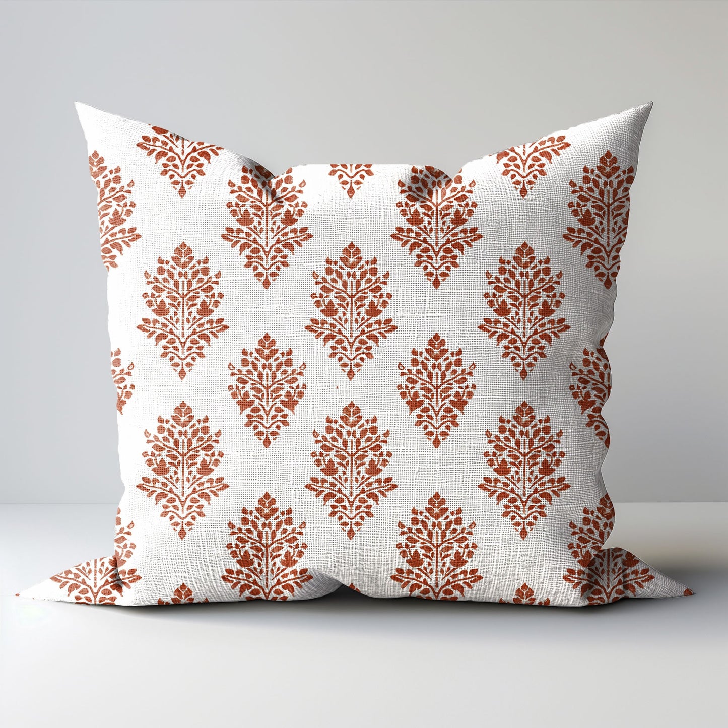 Modern rust linen Floral Pillow Cover, white rust Boho Pillow block print on linen, Coutrynome block printed pillow case in European flax