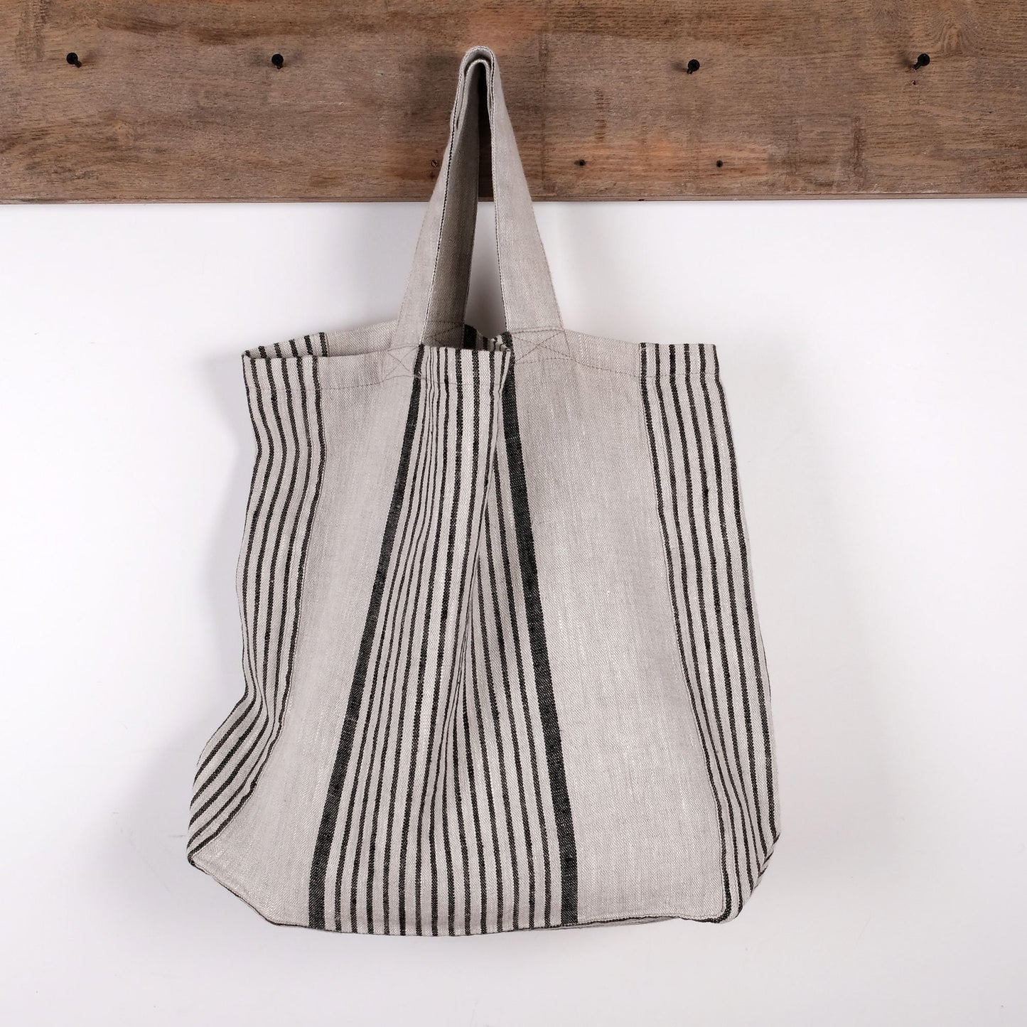 Linen tote bag - shopping bag - striped linen bag - shoulder bag - Organic French style linen beach bag, striped Linen beach summer bag