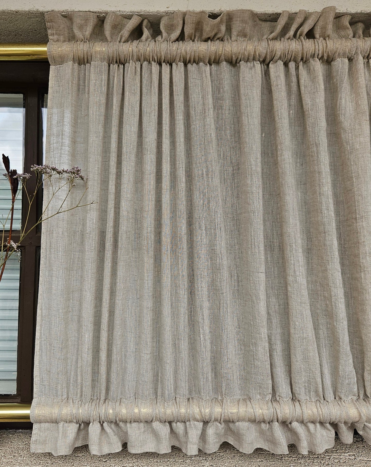 Natural LINEN Cafe Curtains sheer, kitchen curtains with top and bottom rod pocket Farmhous window panel, window curtain custom size