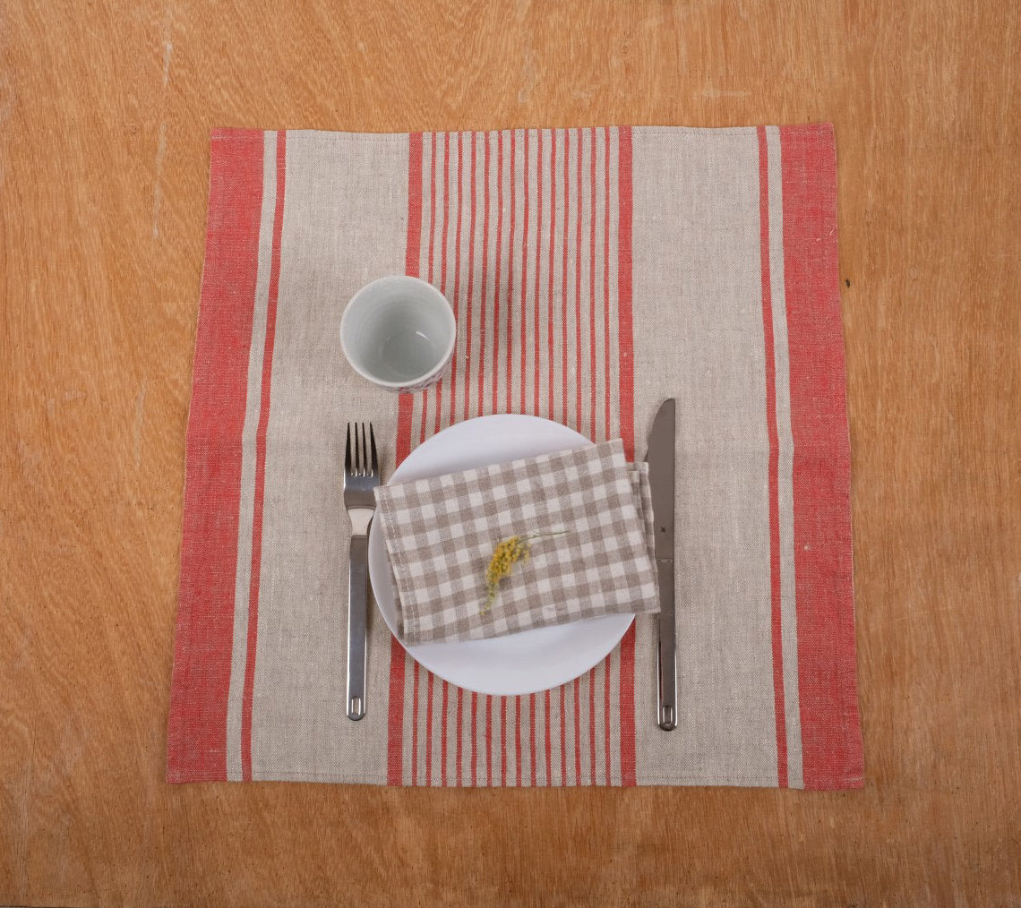 Linen napkins - grain sack French linen. Natural black striped. Cottage coutry style. Set of linen napkins. Stonewashed cloth napkins