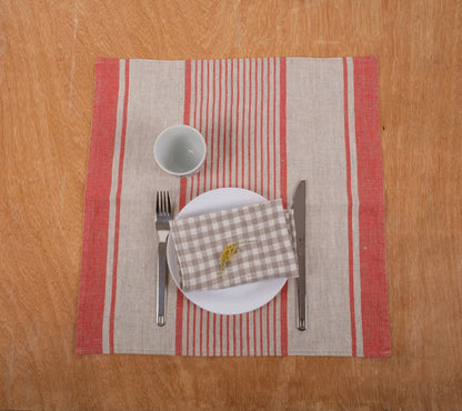 Linen napkins - grain sack French linen. Natural black striped. Cottage coutry style. Set of linen napkins. Stonewashed cloth napkins