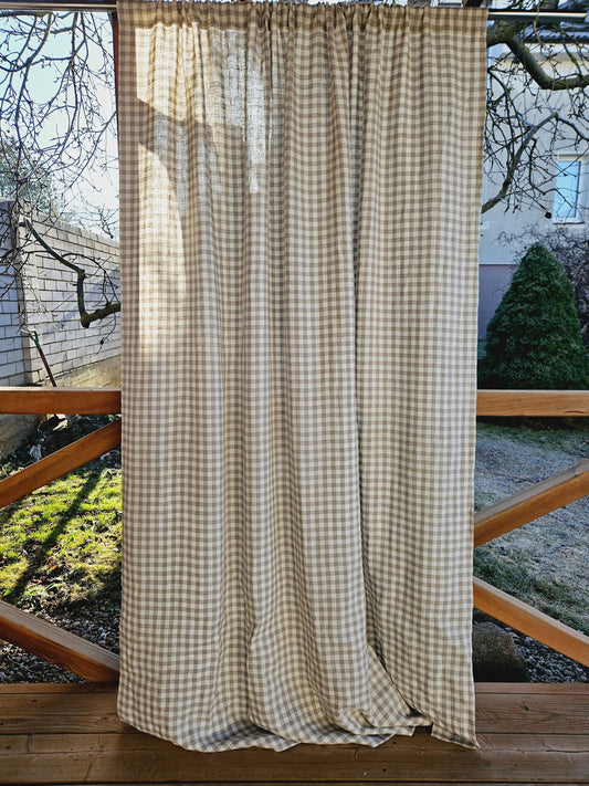 Curtains 100% Linen checked PREWASHED  - window panel. kitchen Living room farmhouse curtains. Grain Sack flax. Bedroom