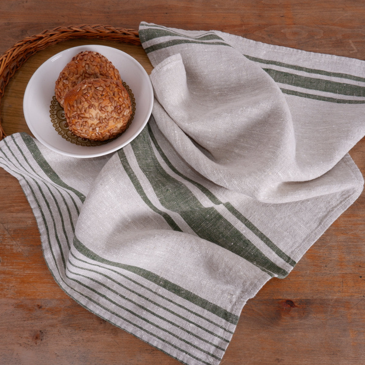 Washed linen kitchen towel in french blue stripes . Guest hand towel Natural dish towel. Striped French style thick linen tea towels