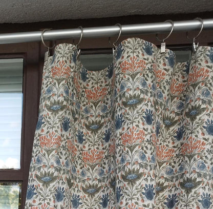 Curtains 100% Linen with botanical floral watercolor print PREWASHED. kitchen Living room farmhouse linen window panel
