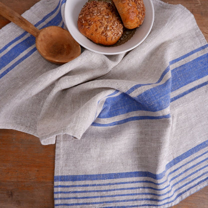 Washed linen kitchen towel. Guest hand towel. Natural dish towel. Striped French style linen towels - set of 2, Thick linen tea towels