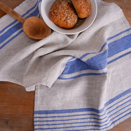 Washed linen kitchen towel. Guest hand towel. Natural dish towel. Striped French style linen towels - set of 2, Thick linen tea towels