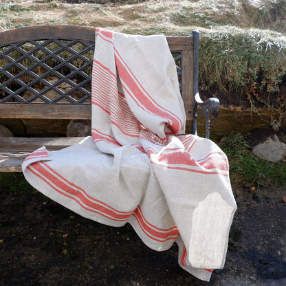 Stonewashed  Natural Blanket Bedspread Bed Cover - striped flax - provence cottage coutrystyle Throw Alwayslovelinen 100% Linen