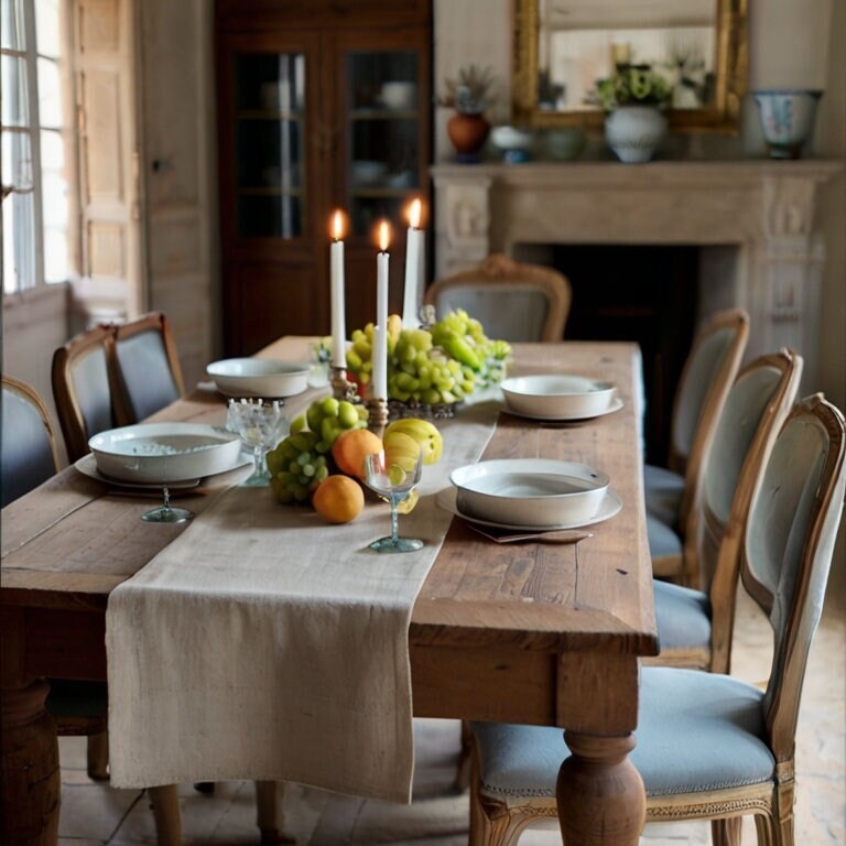 Linen runner in mustard in custom size, table setting in linen for wedding, parties celebrations