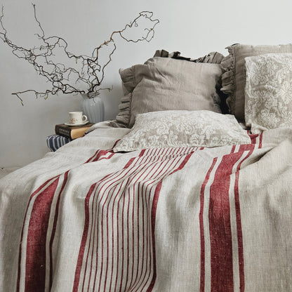 French linen Blanket, flax Bedspread - heavy weight huckaback linen bed cover - provence cottage coutrystyle Throw 100% Linen