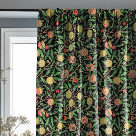 William Morris Curtain Panel Pomegranate, Floral Botanical Blue Print Curtain Panels,  Victorian Art and Crafts Curtains for living room