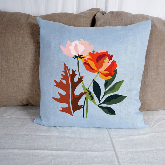 SALE LINEN Cushion cover Modern Contemporary art in blue, decorative linen pillow cover , Boho Summer decor Cushion Housewarming Gift