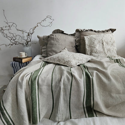 French linen Blanket, flax Bedspread - heavy weight huckaback linen bed cover - provence cottage coutrystyle Throw 100% Linen