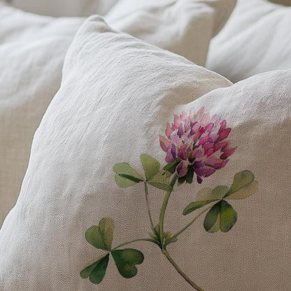 linen pillowcase in custom size pillow cover in neutral colors with CLOVER print - French linen Vintage Cottage Farmhouse cushion cover