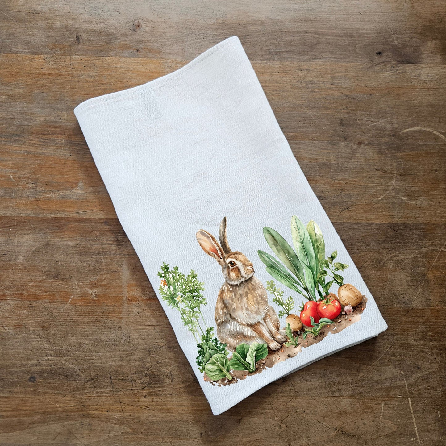 Bunny Floral Tea Towel in linen - Blue rabbit Hand Towels Tea - Farmhouse Floral Dish Towel - Kitchen Décor Eastern Kitchen Tea Towel