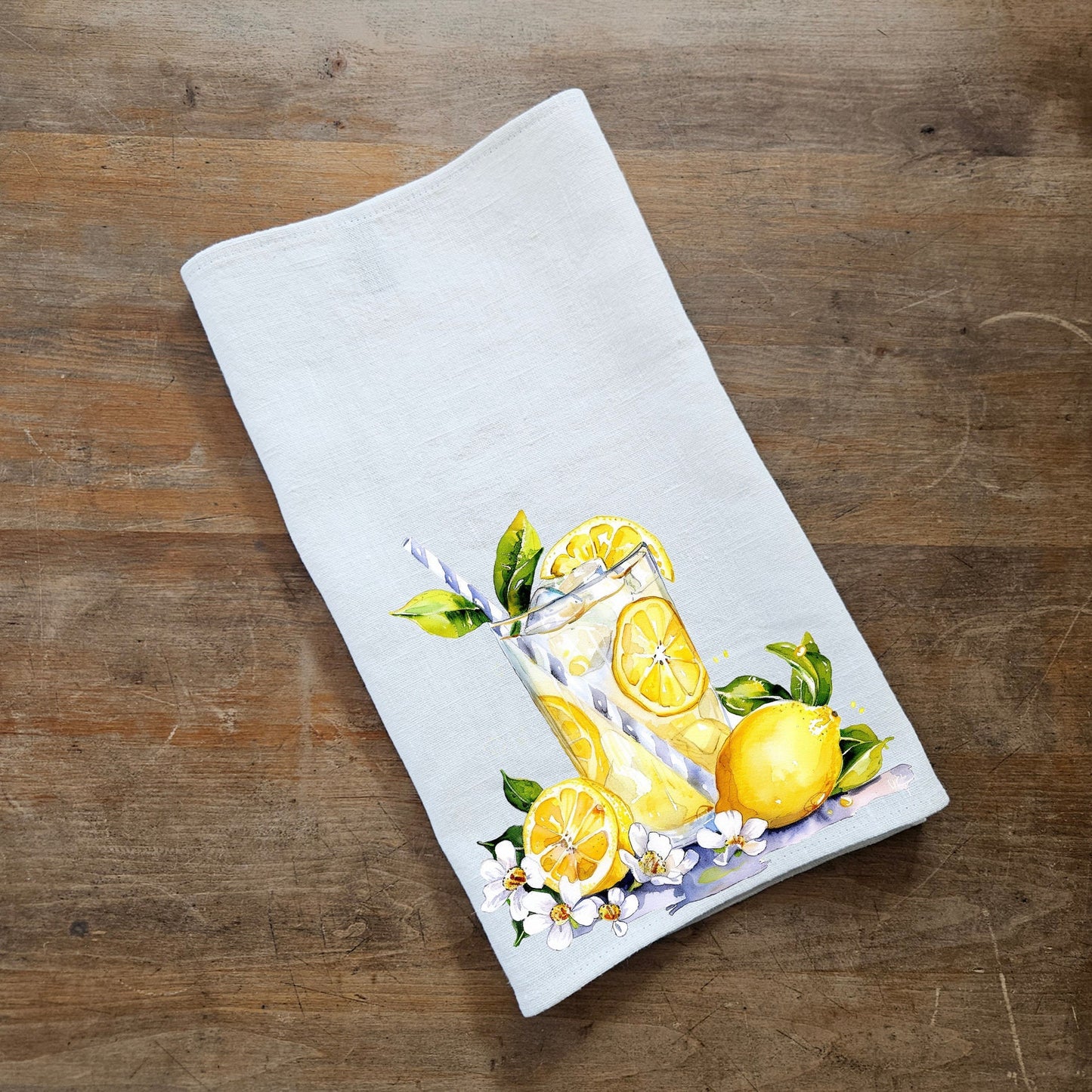 Lemon lemonade  Tea Towel in linen, floral Hand Towels Tea, botanical Floral Dish Towel, Floral Kitchen Décor Tea Towel