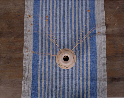 Linen runner - french sack linen. Grey blue striped Rustic linen Cottage farmhouse coutry style linen. Stonewashed. 100% linen Burlap