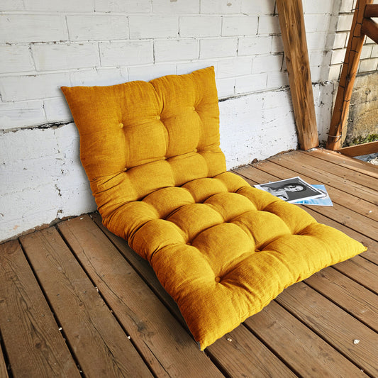 Bench cushion in mustard yellow linen,  floor cushion in Custom size, shikibuton thick mat Shiki futon filled organic fiber filler