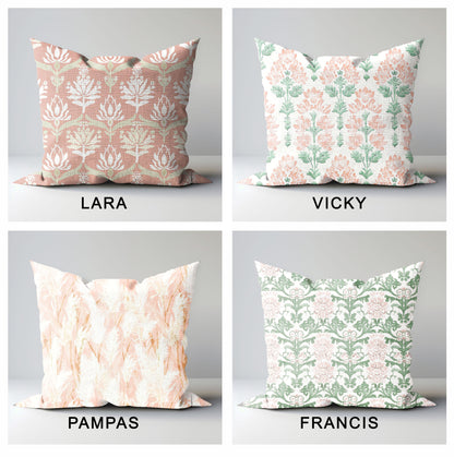 Modern linen Floral Pillow Cover in blush pink, pink Boho Pillow block print on linen, Coutryhome block printed pillow in European flax