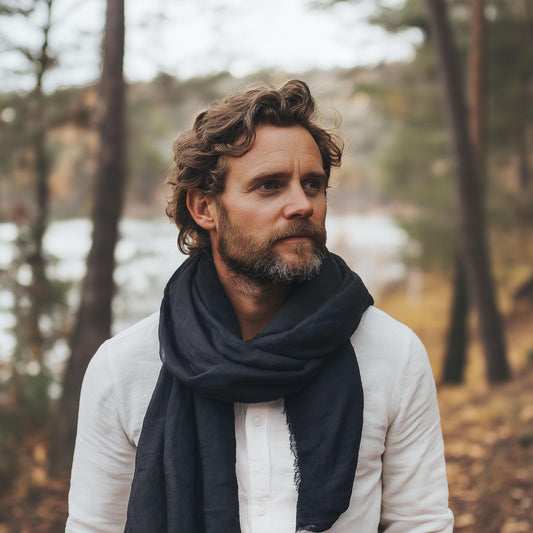 Linen Scarf in blue or others 40 colors- blue organic pure linen scarf unisex - Gift for friend husband lover son collegue father