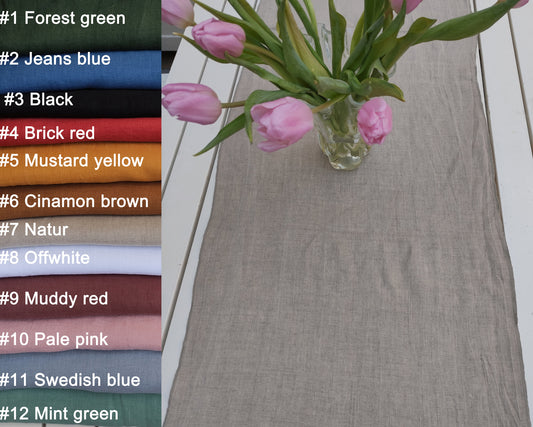 Linen runner - Stonewashed. CUSTOM size - 100% flax - white, natur , blue, black yellow, green