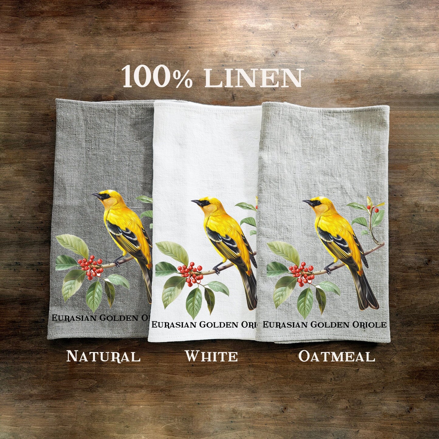 bird linen towel for kitchen, tea hand towelin linen with print golden oriole