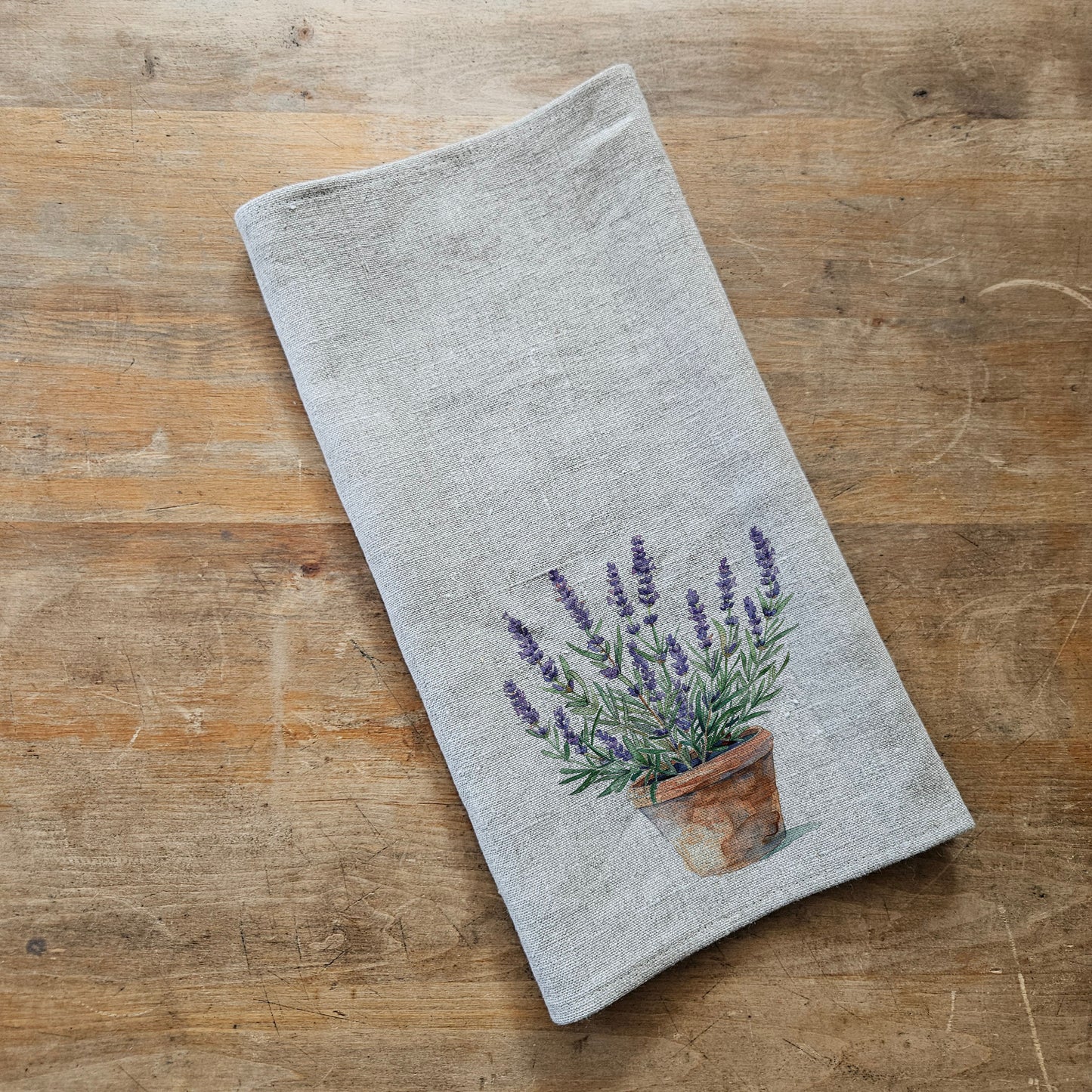 Lavender Floral Tea Towel in linen, Hand Towels Tea, Farmhouse Floral Dish Towel, Lavender Floral Kitchen Décor, Floral Kitchen Tea Towel