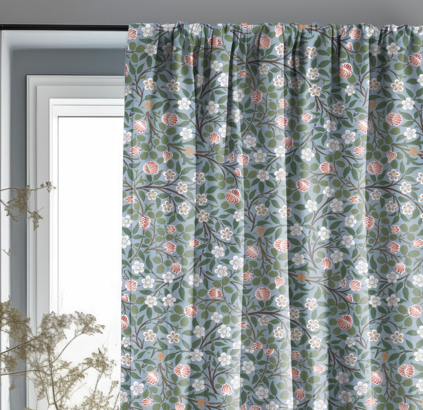 William Morris Curtain Panel Clover, Floral Botanical green Print Curtain Panels in custom size, Botanical Curtains for living room