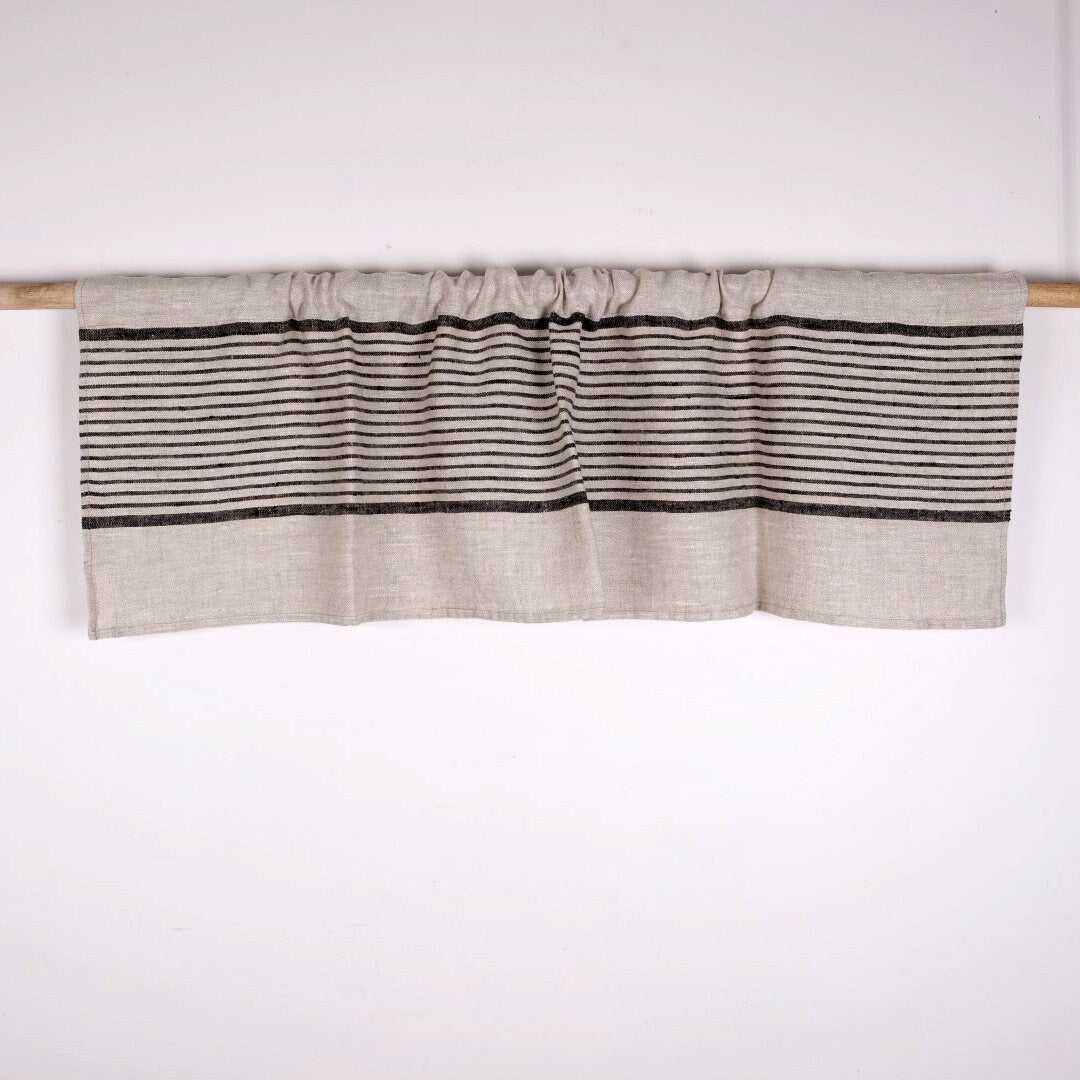 Ticking Valance - Farmhouse Curtain - Pure linen window treatment. Living room Cafe Kitchen window panel. Grain sack flax farmhouse style