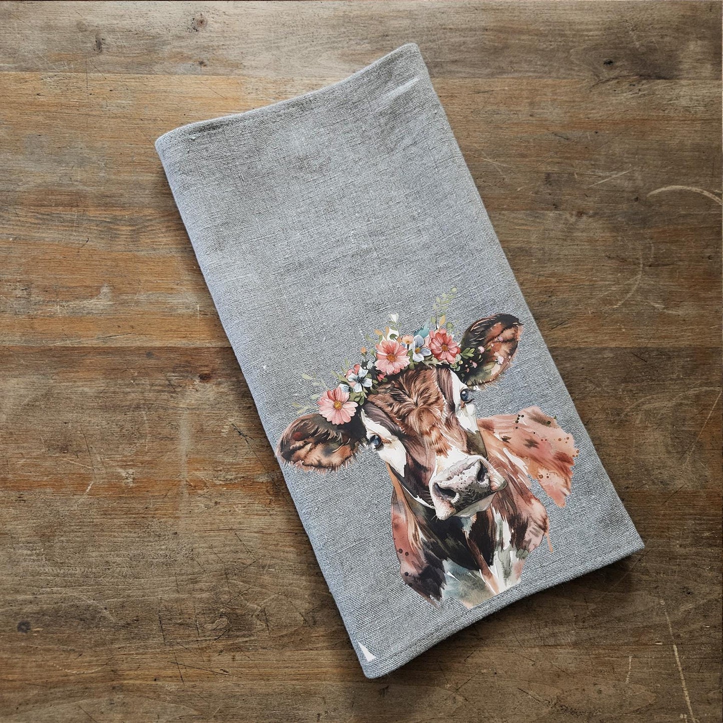 Kitchen Towel in linen Cow print Farmhouse style, hand Towels Tea in linen, pets Dish Towel  Kitchen Décor Tea Towel in linen