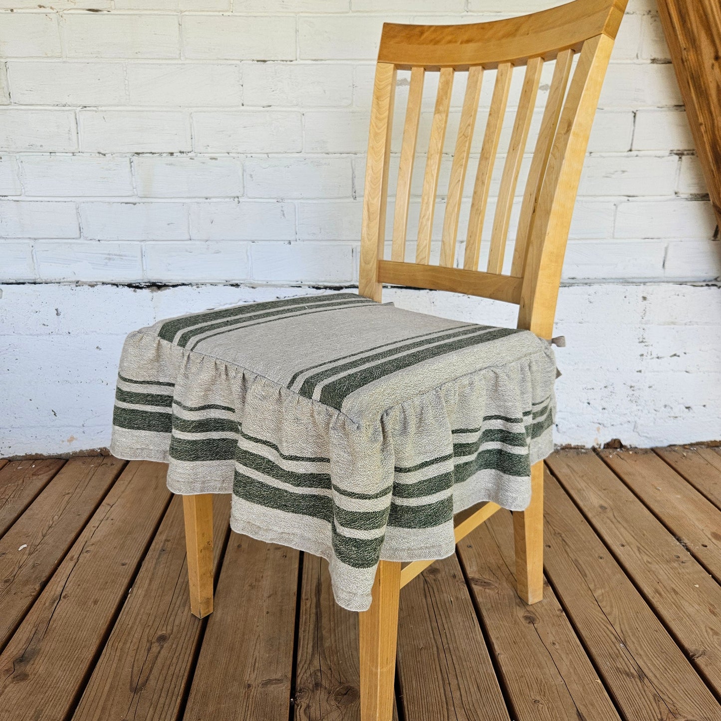 Linen Seat Cushion striped with ties - Striped Chair Pad Pillow - Natural French Style Heavy Weight 100% Linen Fabric french striped