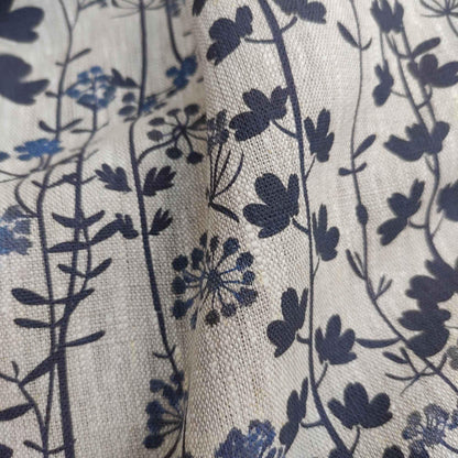 Modern linen Floral Pillow Cover botanical indigo blue print, Pillow case on linen for Japandi style, floral scandinavian cushion