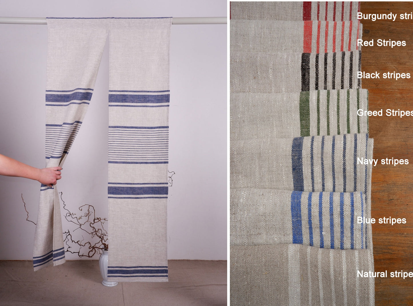 Striped Linen Noren Curtain, Japanese Linen Noren Panel, Japanese Curtain Door, Linen Doorway Drape, Linen Noren Drape Rod Pocket Panel