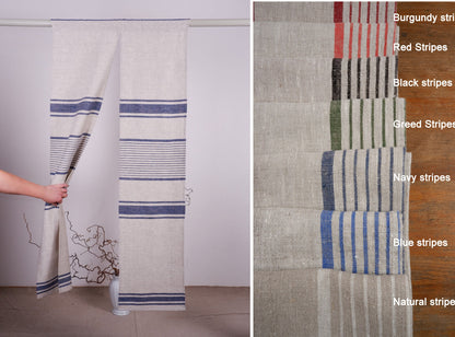 Striped Linen Noren Curtain, Japanese Linen Noren Panel, Japanese Curtain Door, Linen Doorway Drape, Linen Noren Drape Rod Pocket Panel