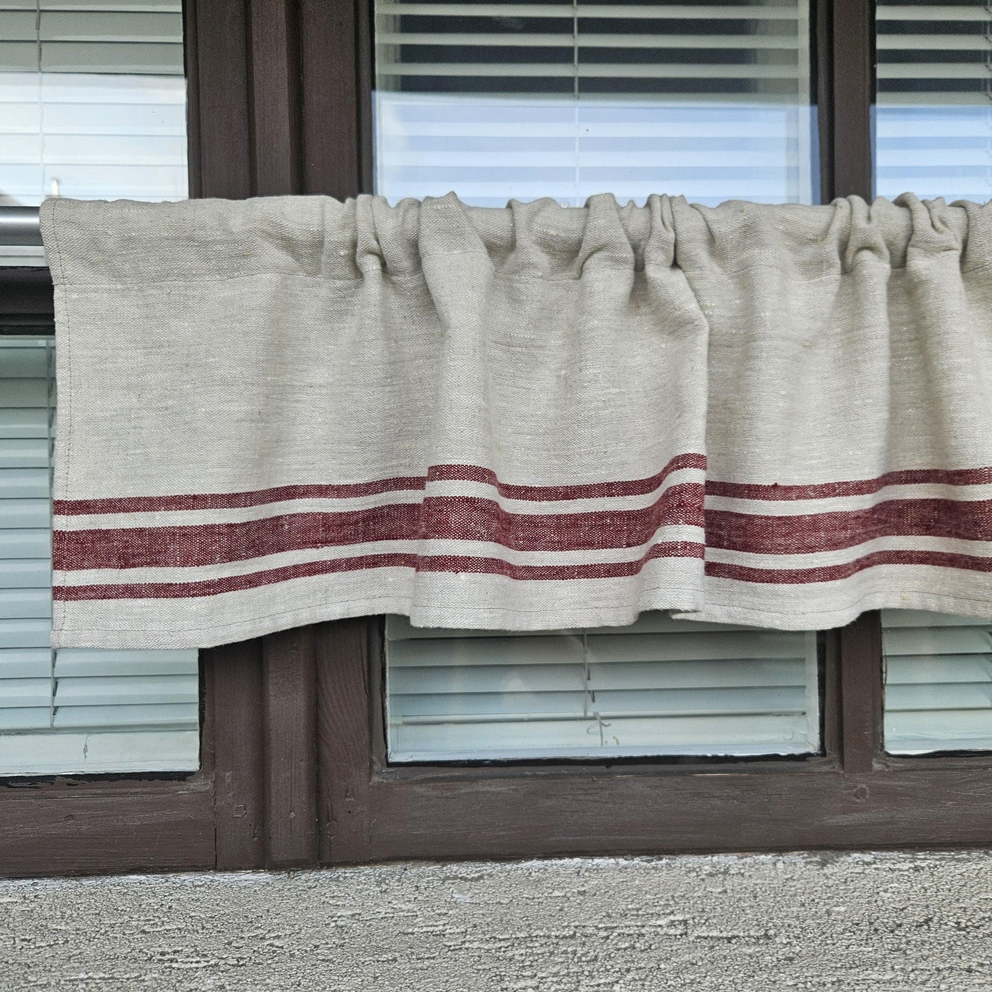 Ticking Valance Farmhouse Curtain in linen, Pure linen window treatment. Living room Cafe Kitchen window panel Grain sack with french stripe