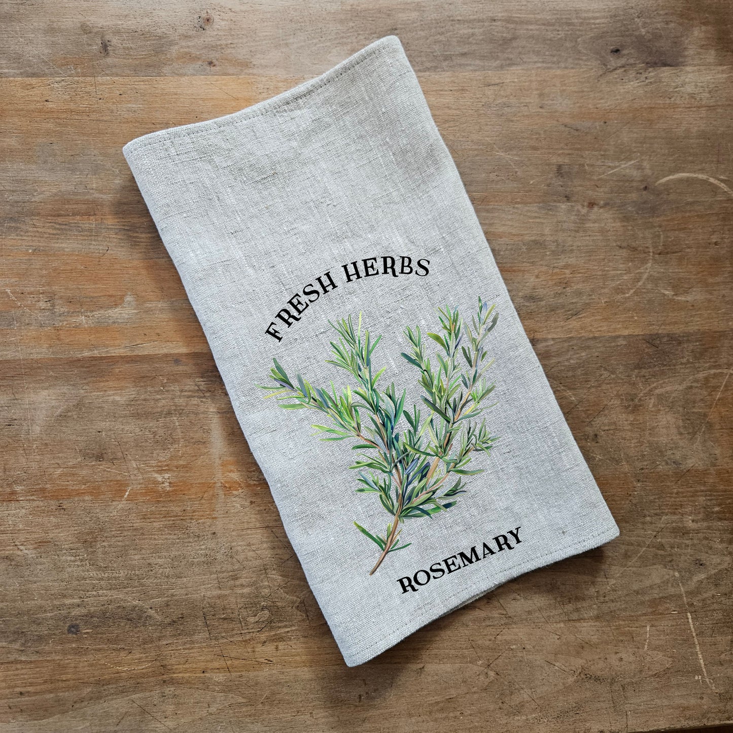 Rosemary  Floral Tea Towel in linen, Hand Towels Tea, Farmhouse Floral Dish Towel, greenery Floral Kitchen Décor, Floral Kitchen Tea Towel