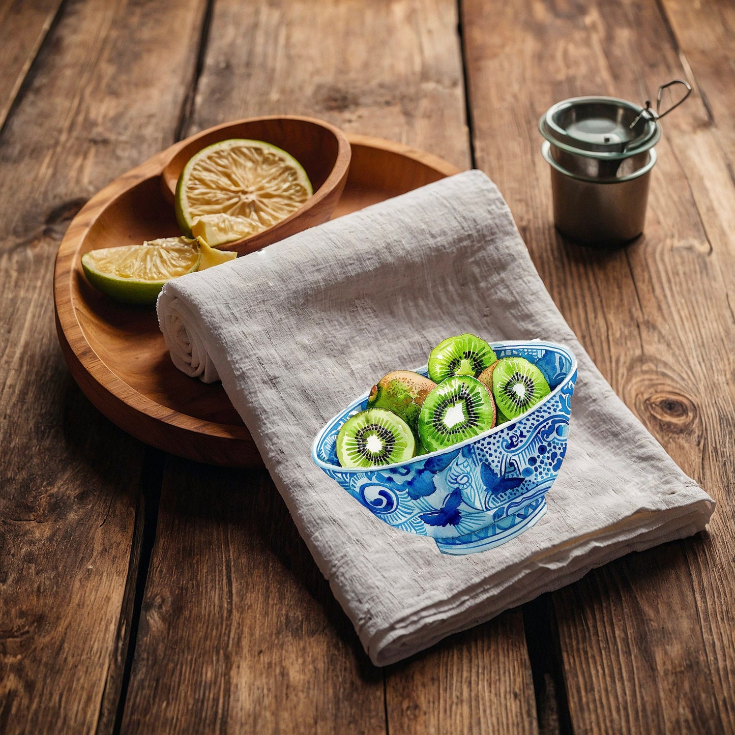 Kiwi bowl Tea Towel in linen, Chinoise bowl Hand Towels Tea in linen, linen  Dish Towel, Holiday Kitchen Décor Tea Towel in linen
