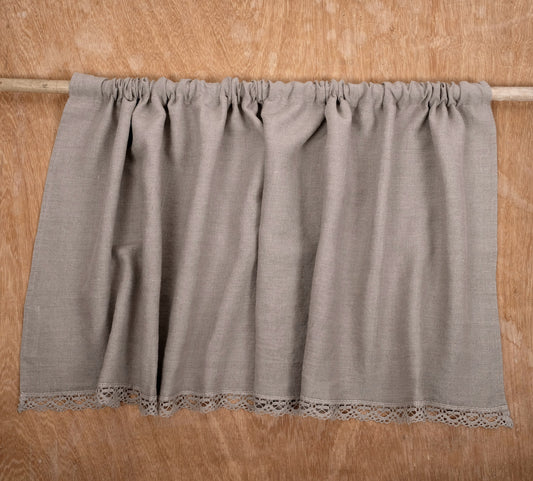 Ticking Valance - Farmhouse Curtain - Pure linen window treatment. Living room Cafe Kitchen window panel. Grain sack flax farmhouse style