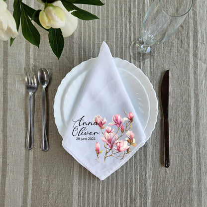 Custom Design White Cloth Cocktail Napkins, luxury weddings menu napkins in linen, Custom Names Napkins
