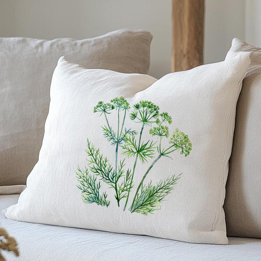linen pillowcase in custom size pillow cover in neutral colors with DILL print - French linen Vintage Cottage Farmhouse style pillow cover