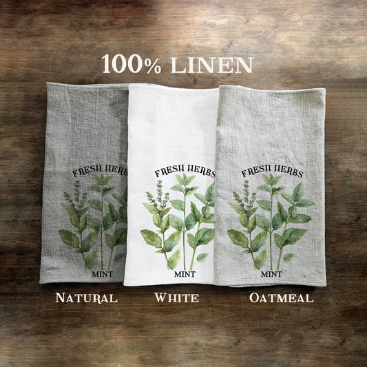 Mint Kitchen Towel in linen - fresh herbs Hand Towels Tea - Farmhouse Floral Dish Towel - greenery French country Provance Kitchen Décor
