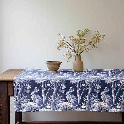 Designer blue Floral Linen tablecloth Toile de jouy blue white