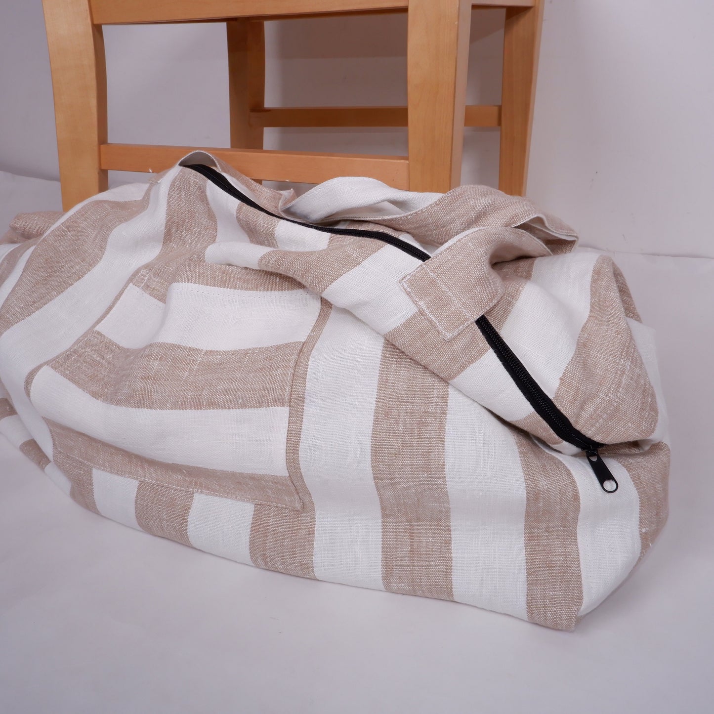 ZIPPER French style linen beach bag  - Oversized linen bag with zipper closure - linen beach bag with pockets  - large linen tote bag