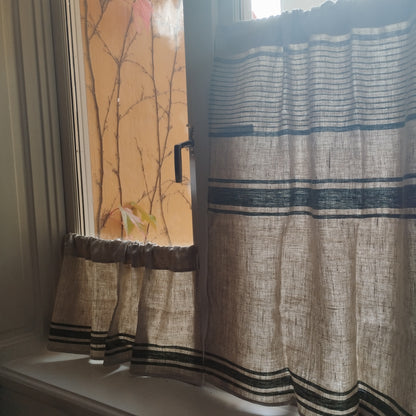 Ticking Valance - grey green - Farmhouse Pure linen window treatment - Living room Cafe Kitchen window panel - Grain sack farmhouse curtains