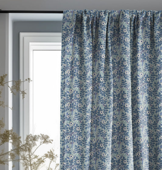 Maurice Pillard Verneuil wildroses blue print linen curtains